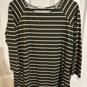 Reborn Olive and White Striped Long Sleeve Top